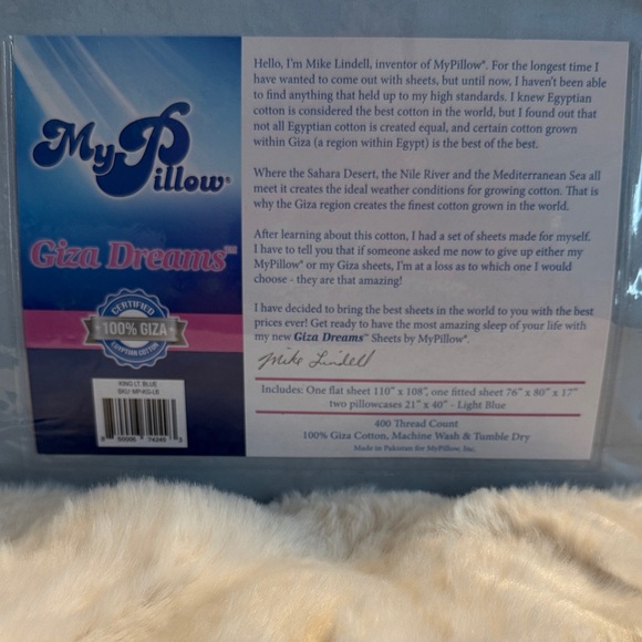 My Pillow Giza Dreams King Sheet Set - Light Blue, New In Package - Picture 2 of 7
